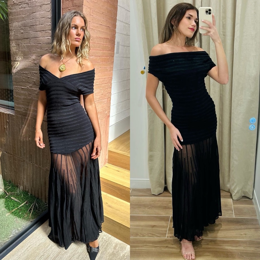 ALEXIS Marce Black Sheer Stripe Maxi Dress Off-Shoulder Size XL NWT - Picture 9 of 15